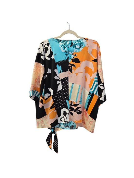 NWT Chico's Mixed Print Dolman Sleeve Tie Waist Blouse Size Chico's 2/Large - Picture 2 of 7
